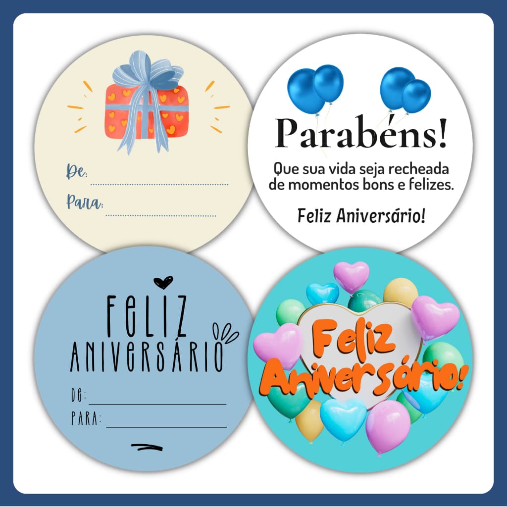 Kit 130 Adesivos Parabéns Feliz Aniversário Decorativa Presente Embalagem Cliente