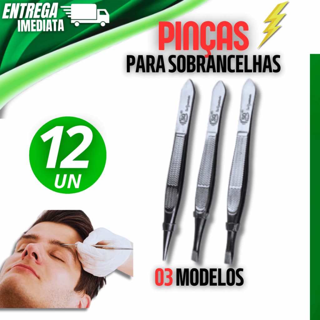 Conjunto Jogo 12 Pinça Profissional Aço Inoxidável  Sobrancelha Remoção De Pelos Sobrancelha Premium
