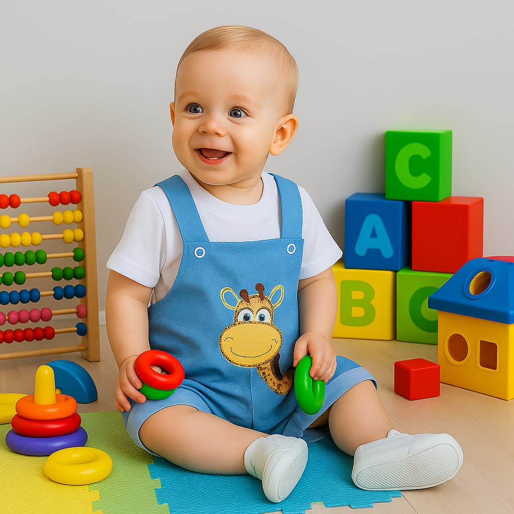 Macacão Jardineira + Camiseta Conjunto Bebê Menino em Sarja Jeans leve Algodão Confortável
