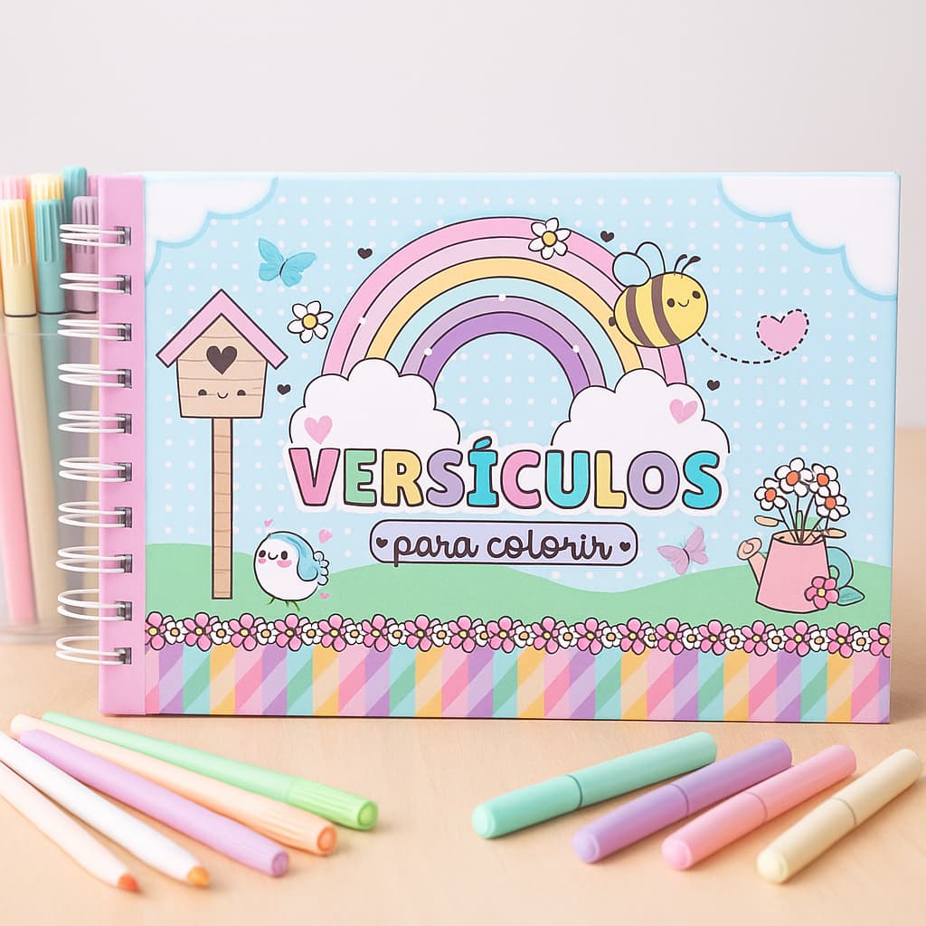 Livro Bíblico para Colorir Personalizado A5 | Capa Dura com Versículos- Versículos pra Colorir-Livro de Colorir