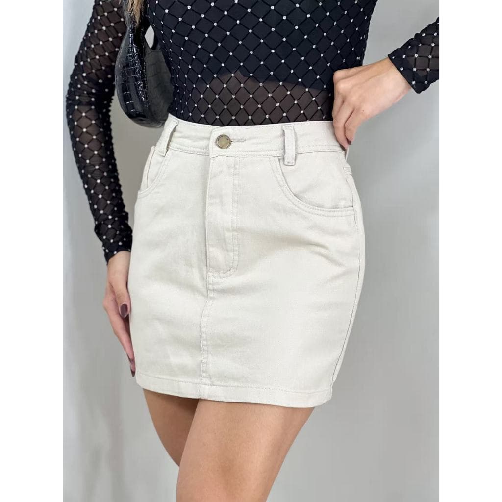 ZHAN JEANS Saia Jeans Bege Feminina