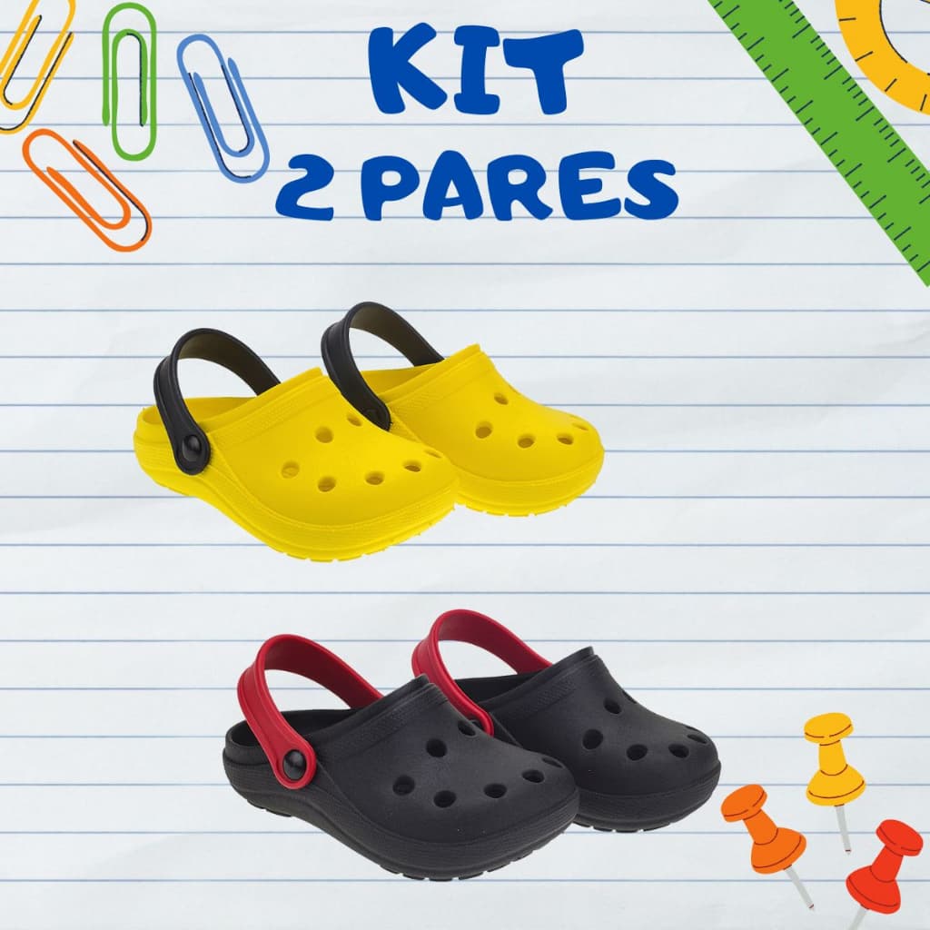 Kit 2 Pares Sandália Babuche Meninos Infantil Perfuros Confortável Macio Leve Passeio Escolar