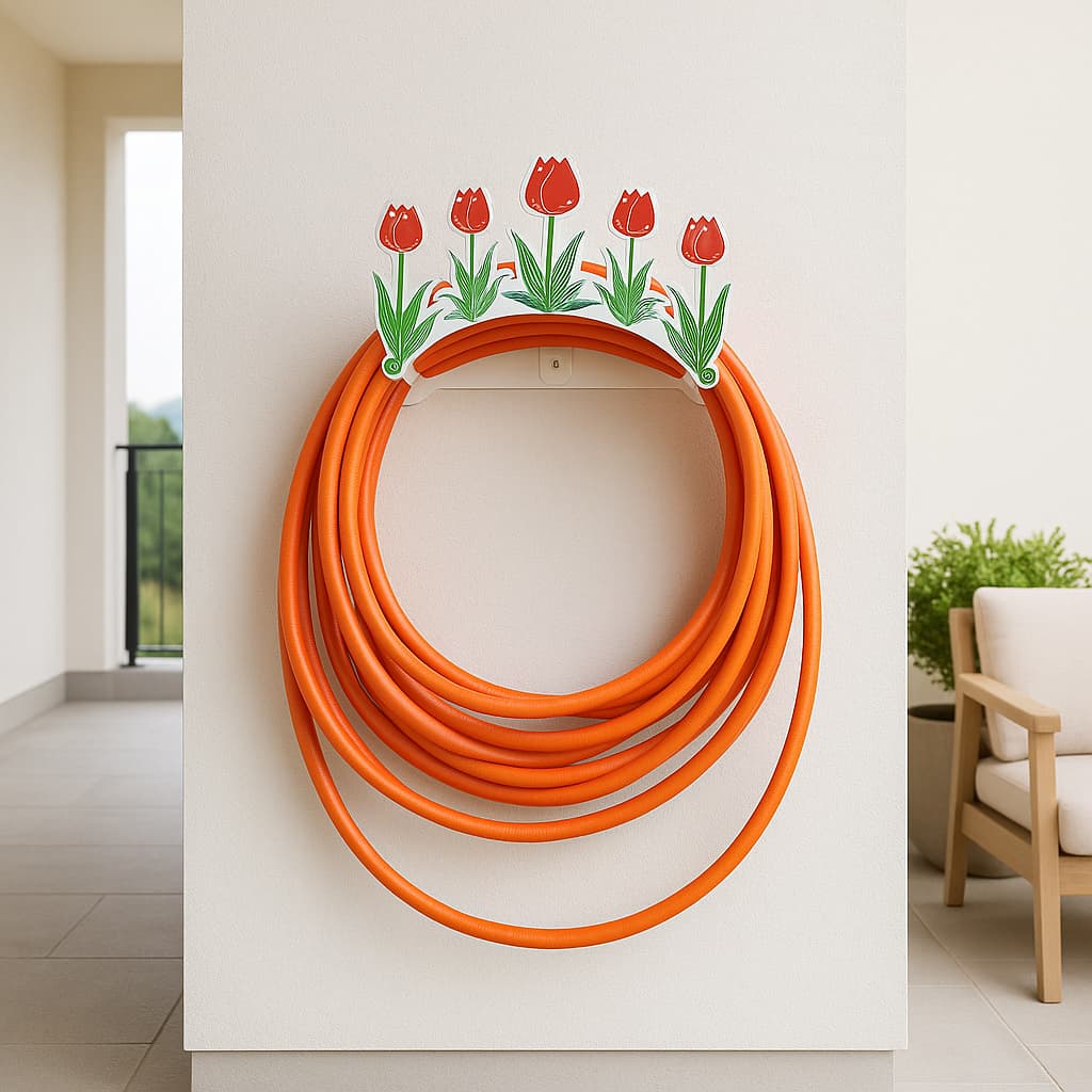 Suporte Em Aço Fixo Em Parede Enrolador De Mangueira Organizador De Quintal Jardim Area Externa - TULIPA COLORIDA