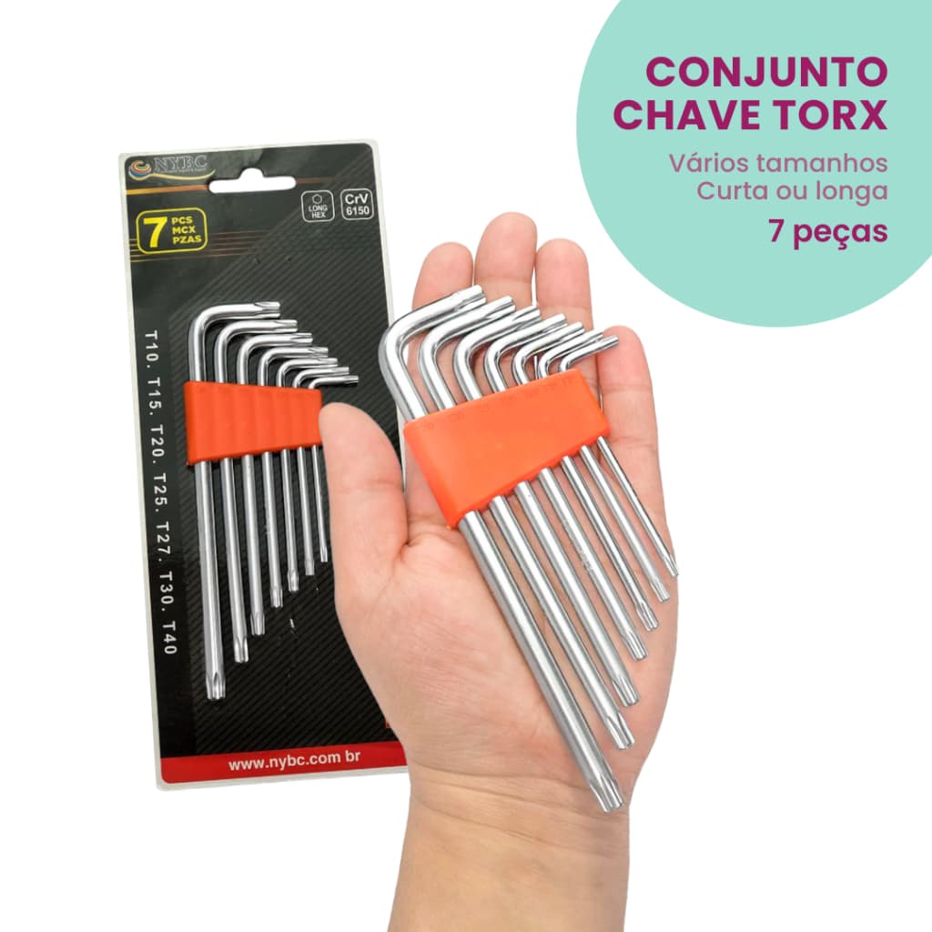 Chave Torx De Aço P - C/ 7 Peças Ergonômica - Torx de Alta Precisão - Kaftor
