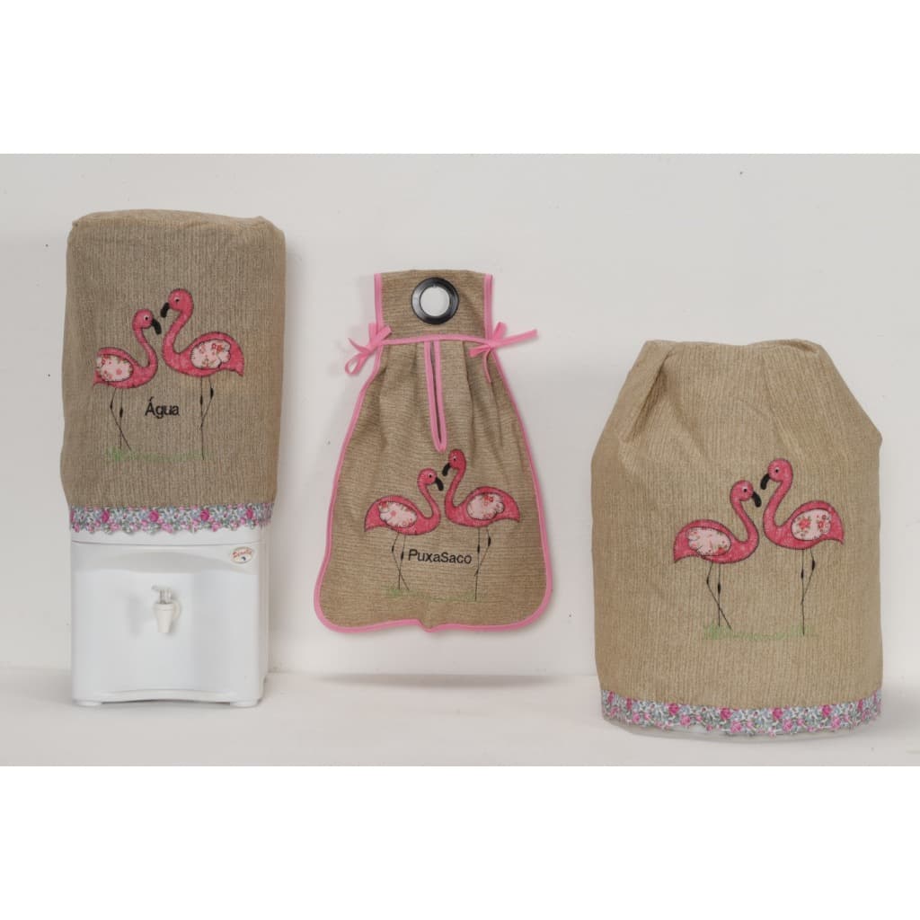 Kit Cozinha 3 PÇS Capa De Galão/Água/Botijão e Puxo Saco Bordado