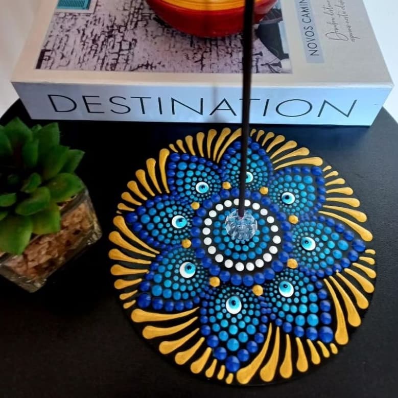 Incensário, Porta Incenso de Mandala Pontilhada. Feito à mão em MDF 15 cm.