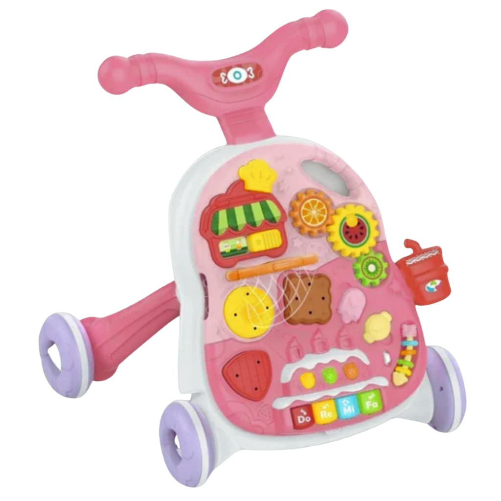 Carrinho Andador Infantil 2 em 1 Carrinho + Mesa de Atividades Educativo Interativo Aprendizado cor Rosa