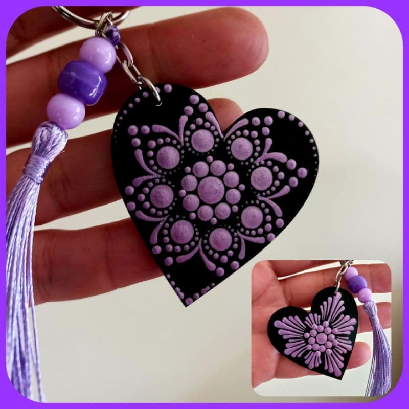 Chaveiro Coração ou Estrela, Mandalas e Olho Grego. Pintura Pontilhada.