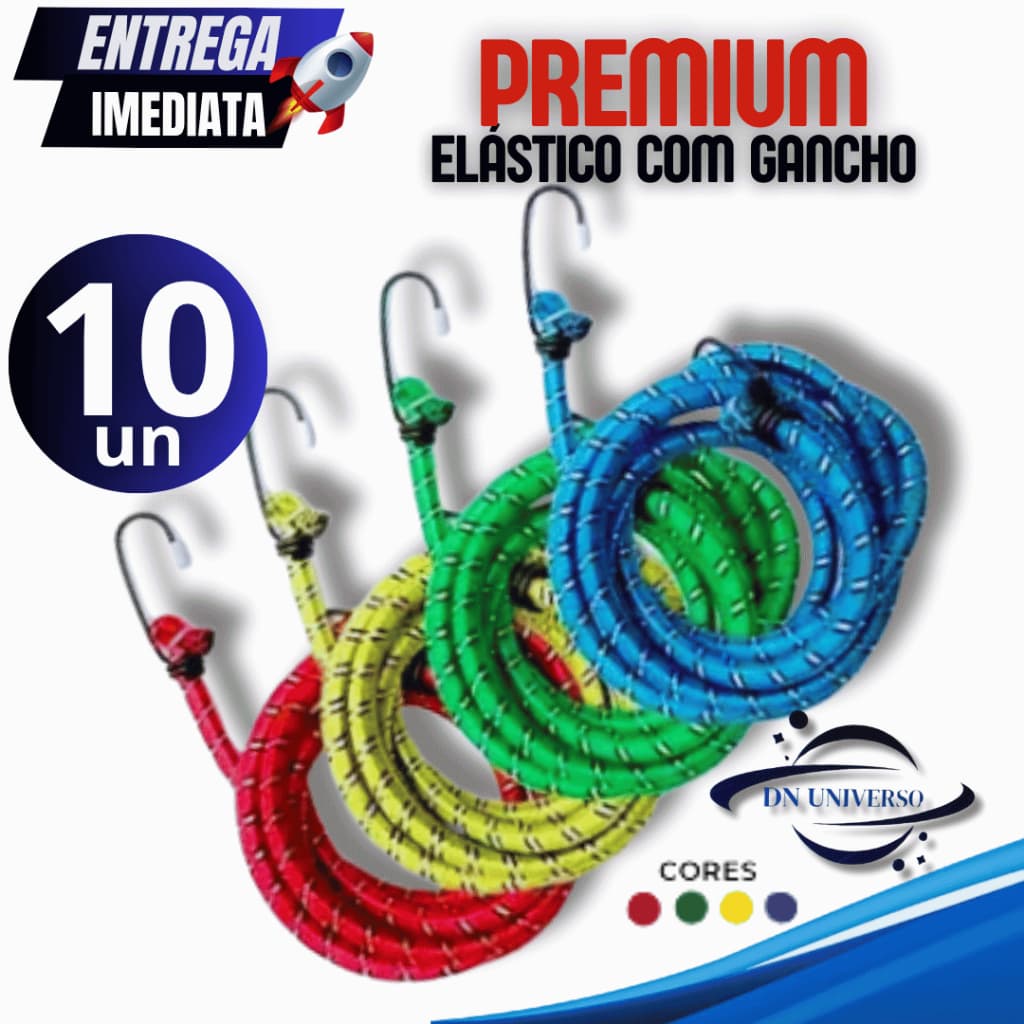 Kit 10 unidades Corda Elástica 1,5 Metros com Gancho Fertak Qualidade Garantida para suas aventuras