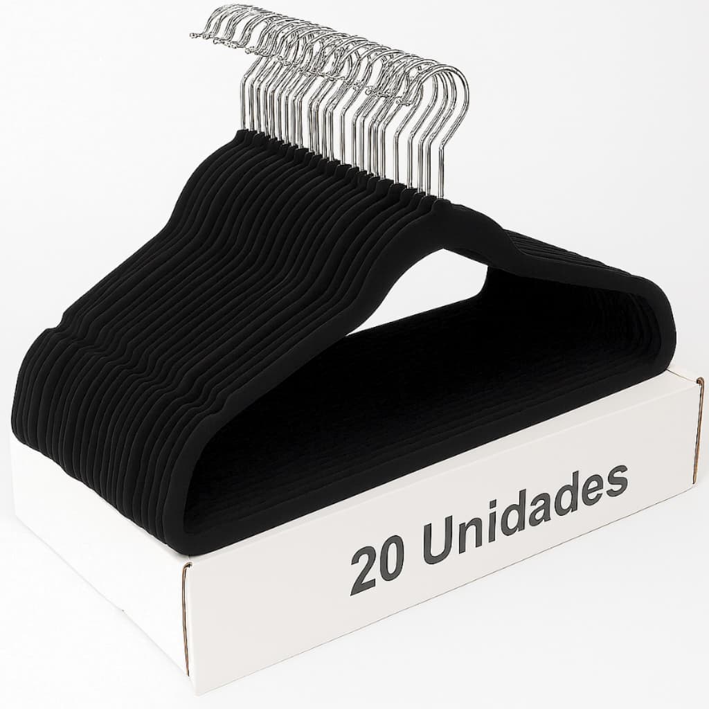 Cabide de Veludo 20 Unidades Adulto Slim Antideslizante Premium