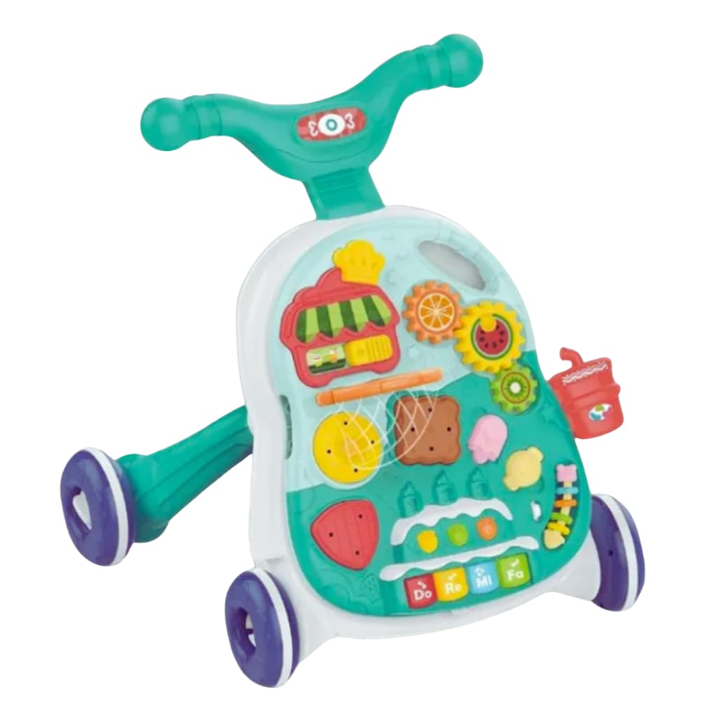 Carrinho Andador Infantil 2 em 1 Carrinho + Mesa de Atividades Educativo Interativo Aprendizado cor Verde