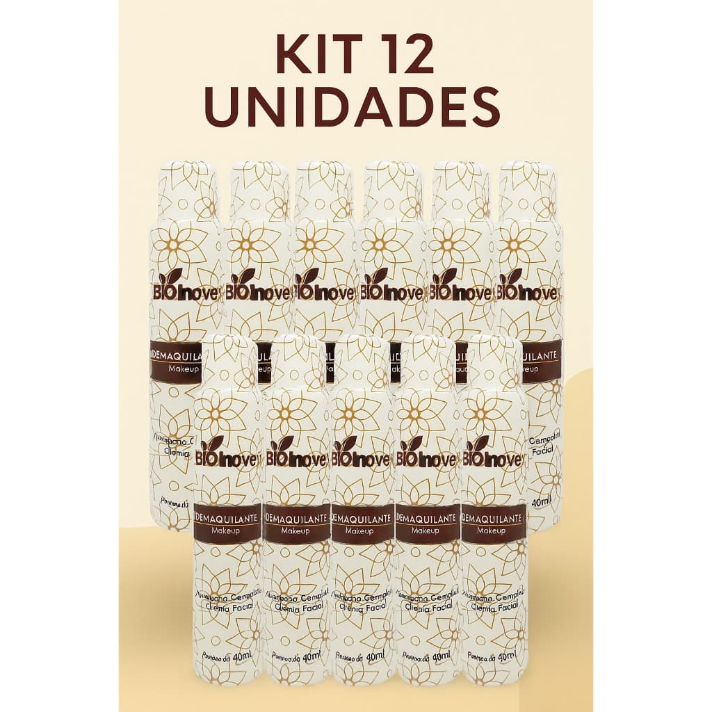 Kit 12 Demaquilante Makeup Bio Inove 40ml Hidrata e Remove Delicadamente