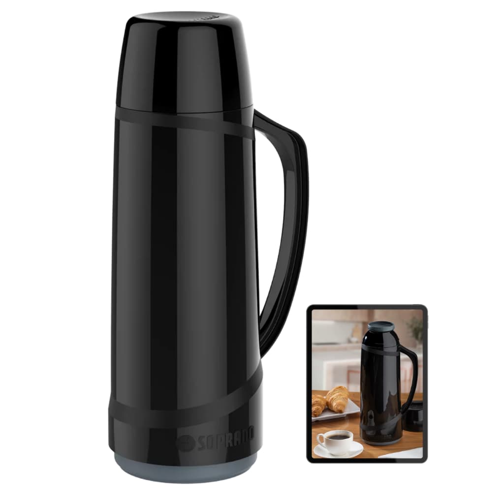 Garrafa Térmica Soprano 1 litro Preta Bule Café Chá 8 Horas Quente
