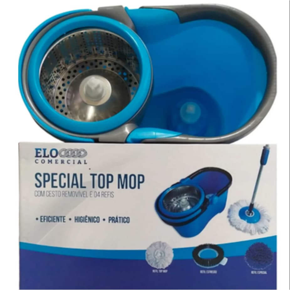 Mop Elo14Litros,  Mop Giratório, com Angulação, Centrífuga 360 com Cesto em Inox