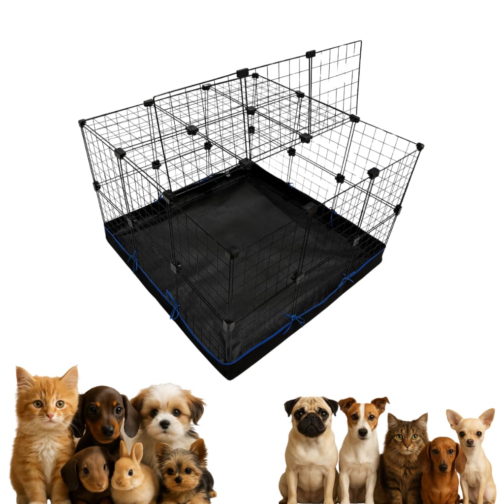 Cercado Pet 30x30 com Grade Metálica Firme, Forro Incluso e 1 Tampa de Proteção Branco/Preto