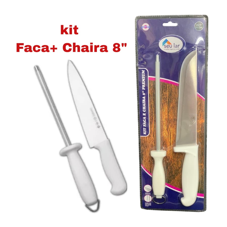 Faca Profissional 8" Polegadas + Chaira Afiador Grande Amolador