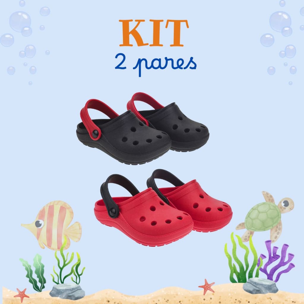 Kit 2 Pares Sandália Babuche Infantil Meninos Básico Correia Traseira Levíssimo Macio Uso Diário
