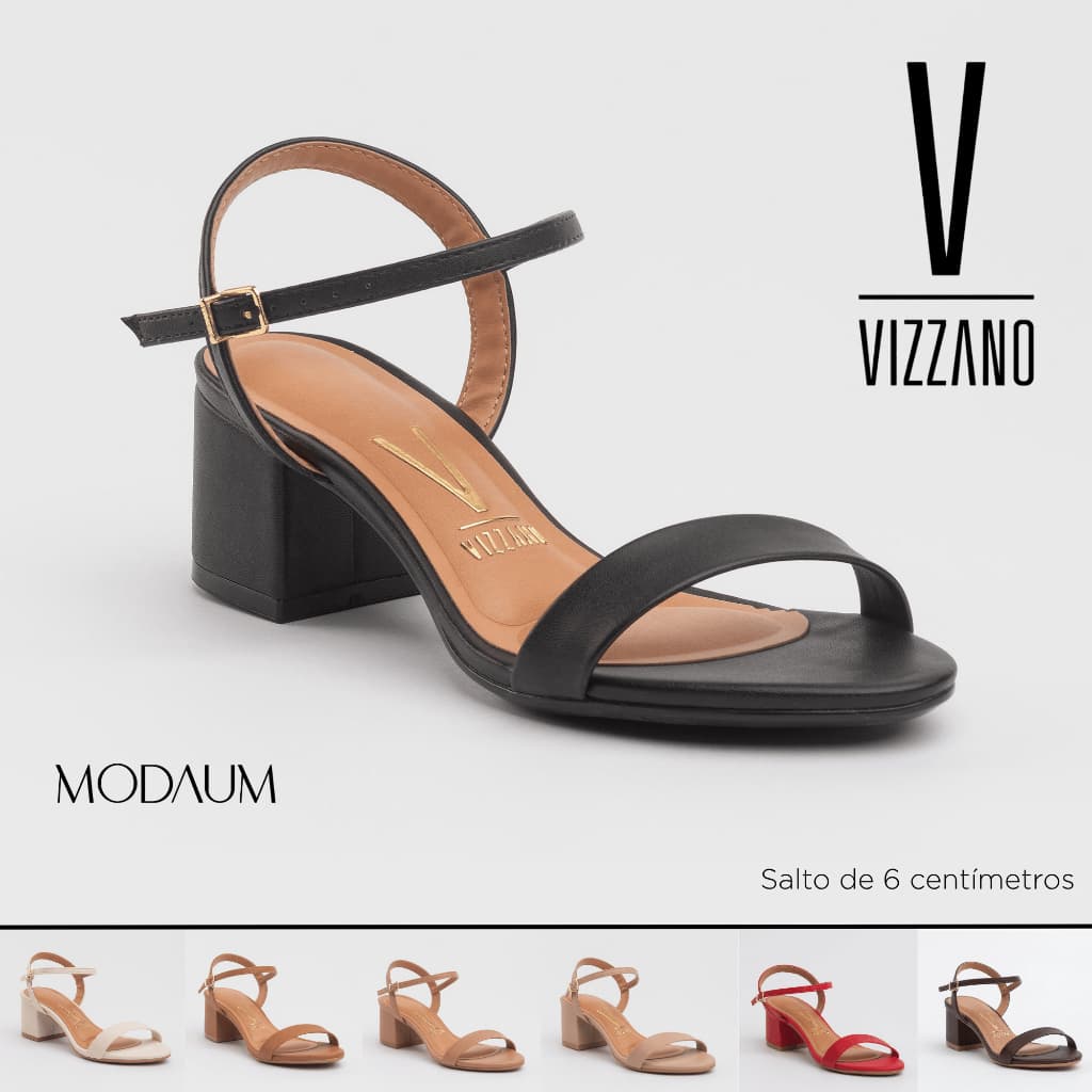 Sandália Feminina Salto Baixo Grosso Vizzano Tira Única Confortável Original Diversas Cores 6291900