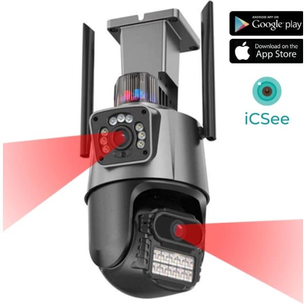 Câmera de Segurança Inteligente WIFI Lente Dupla alarme Sirene Policial À Prova D'água ICSEE Externa