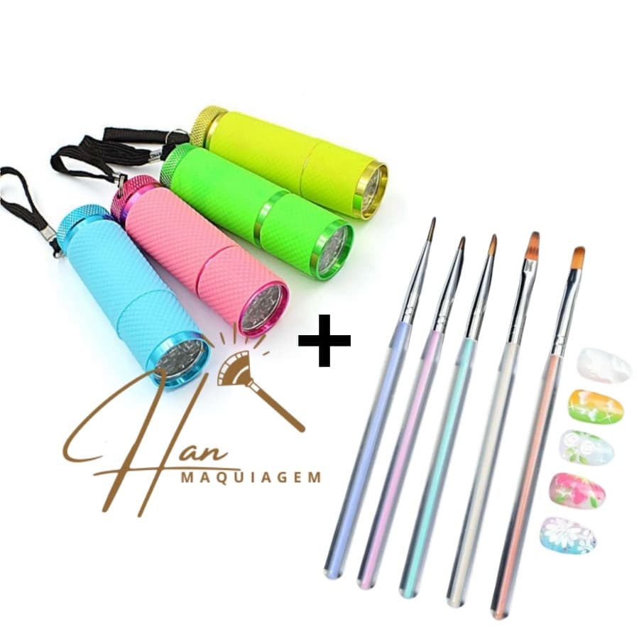 Lanterna Led Uv Cabine Para Unha + Kit 5 Pinceis Nail Art Para Unha