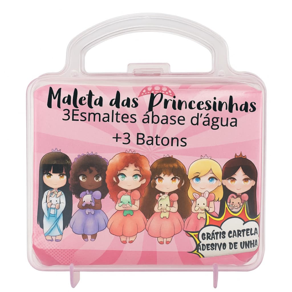 Kit maleta das princesinhas com 3 esmaltes a base de água + 3 batons Amusant