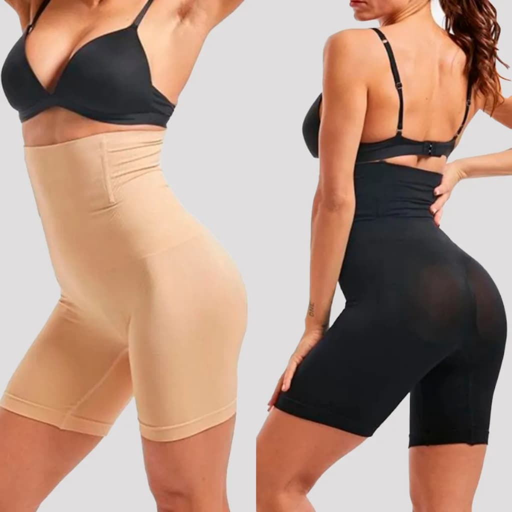 Shorts Modelador Plus Size Bege Feminino Alta Compressão Efeito Lipo Conforto