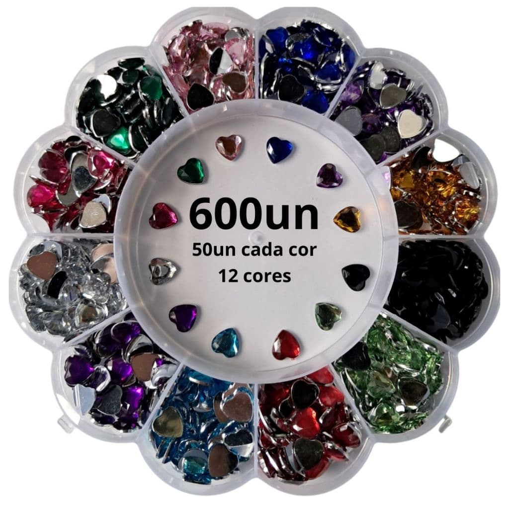Kit chaton coração acrílico 600pçs + caixa organizadora flor artesanato