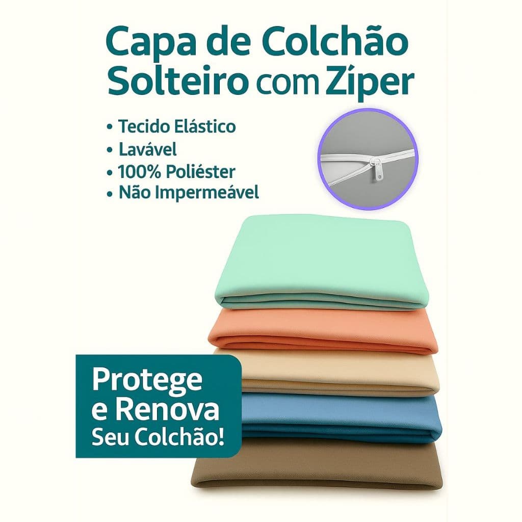 Capa Protetora para Colchão Solteiro com Zíper Poliéster