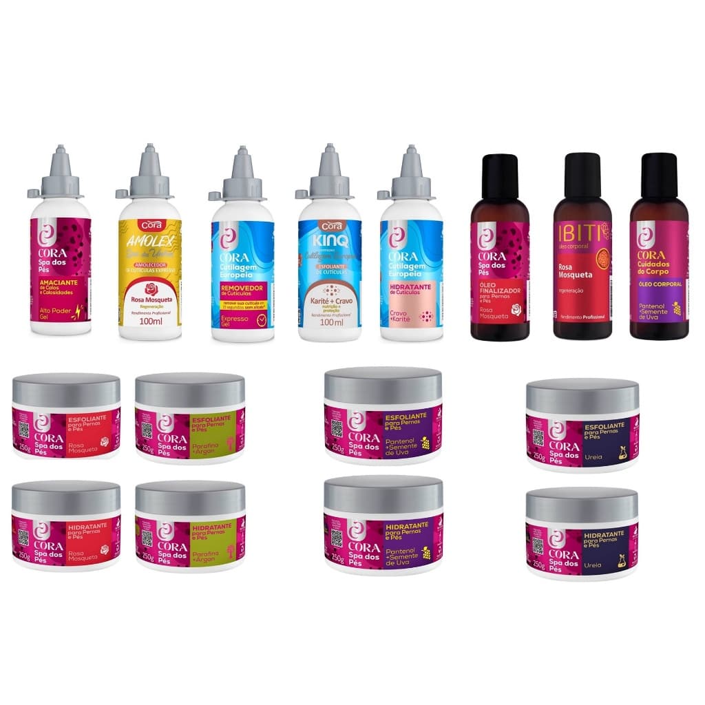 Kit Spa dos Pés Calox + Amolex + Óleo + Hidratante + Esfoliante + KinQ - Cora