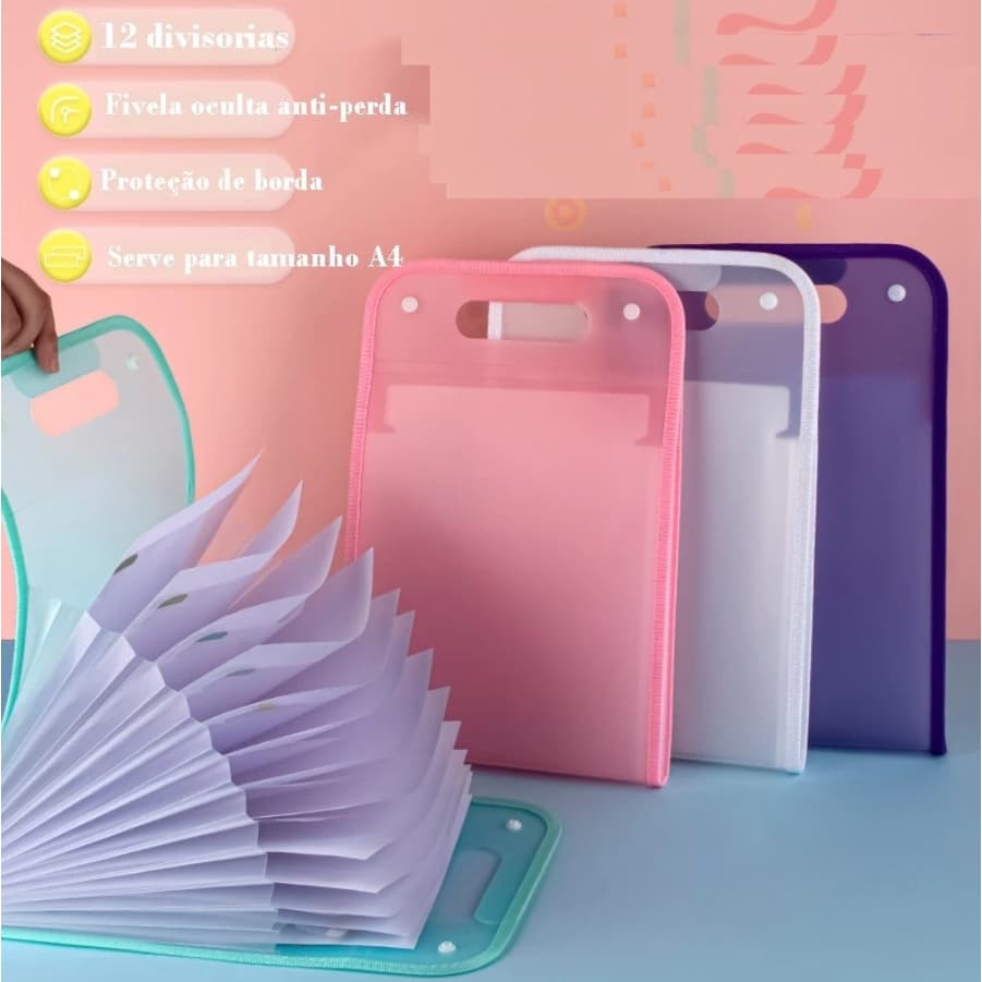 Pasta de Arquivo A4 Organizadora de Material Escolar Arquivos Sanfonada