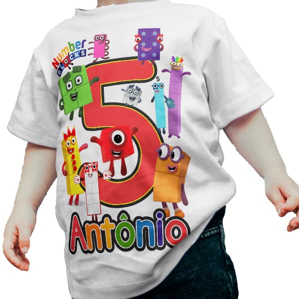 Camiseta Camisa Infantil Number Blocks Nome E Idade Personalizado