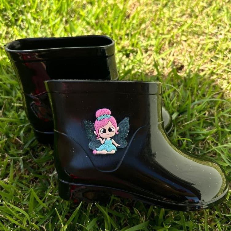 Galocha Infantil Kids Feminina Botinha de Chuva Delicada Com Fada Bota Confortável Chramosa Da Fadinha