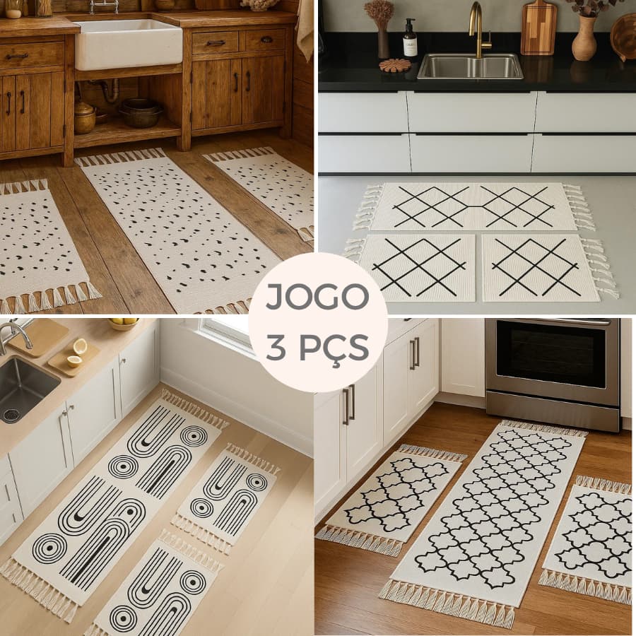 Kit Tapetes Decorativos em Tear 3 Peças – Estilo Boho Chic para sua Casa