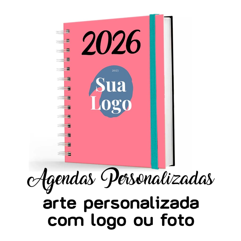 LUXO Agendas profissional 2026 Personalizadas com nome e cor do elástico Empresas logo