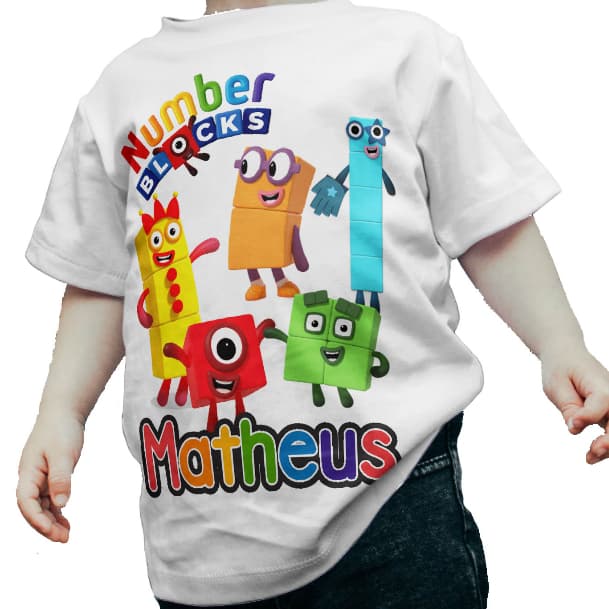 Camiseta Camisa Infantil Number Blocks blusa Nome Personalizado