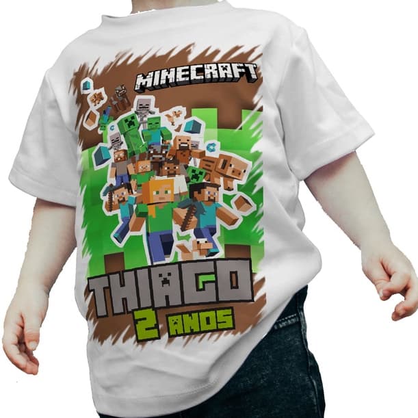 Camiseta Camisa infantil Minecraft JOGO mundo blocos