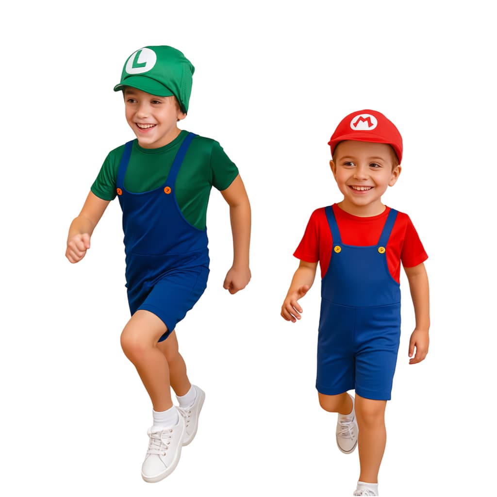 Kit 2 Fantasias Luigi E Mario Bros Completa Infantil Irmãos