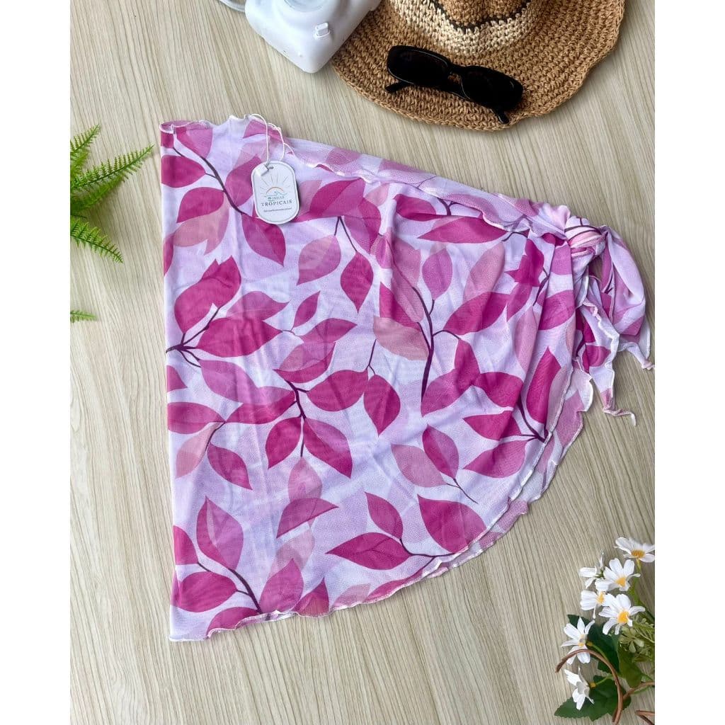 Canga em Malha de Tule Saída de Praia Verão Moda Praia Linhas Tropicais Folhas