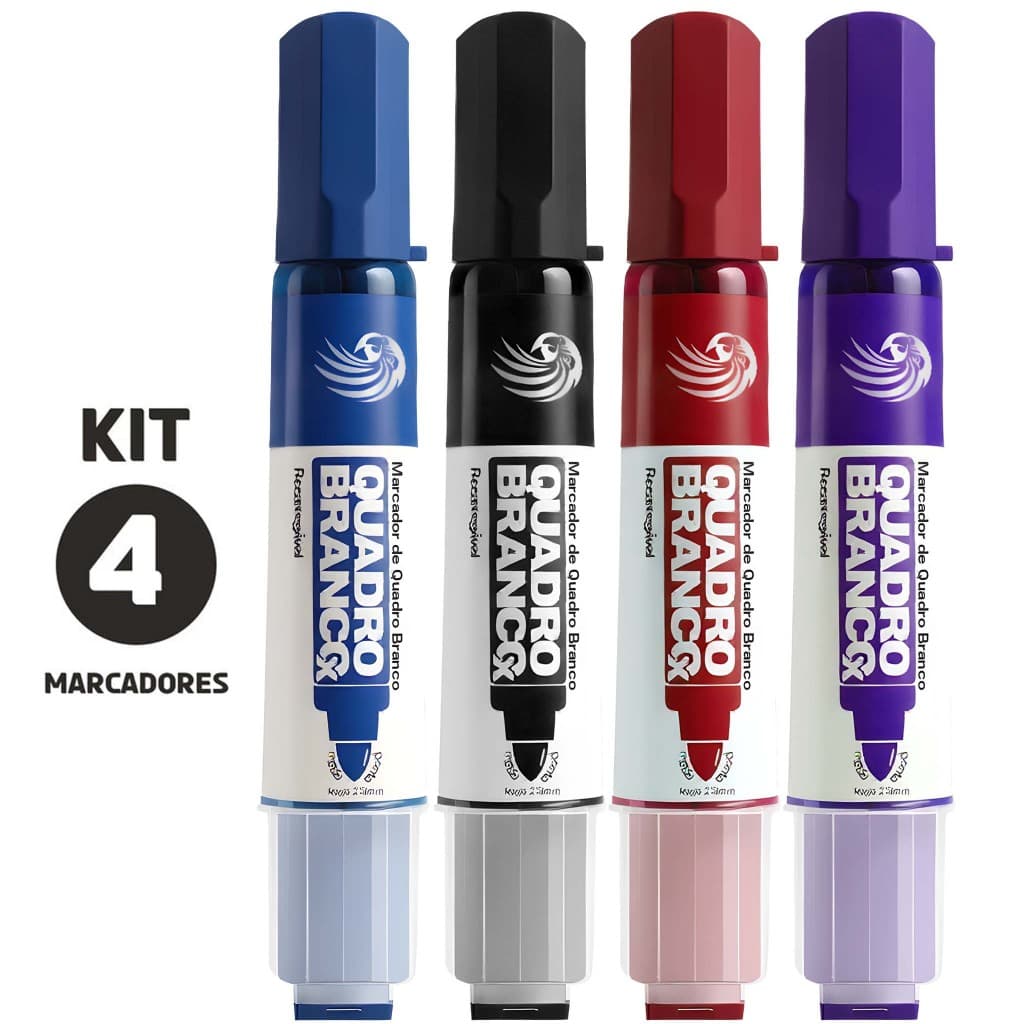 KIT 4 Pincel Marcador de Quadro Branco BRcores QBx