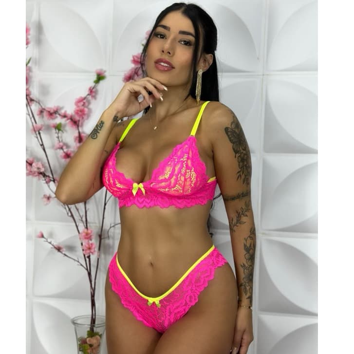 Conjunto Renda sem Bojo Bicolor