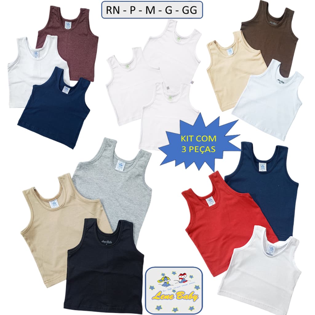 Kit com 03 Camisetas Regata Lene Baby
