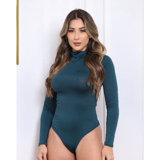 body feminino manga longa com gola alta de suplex