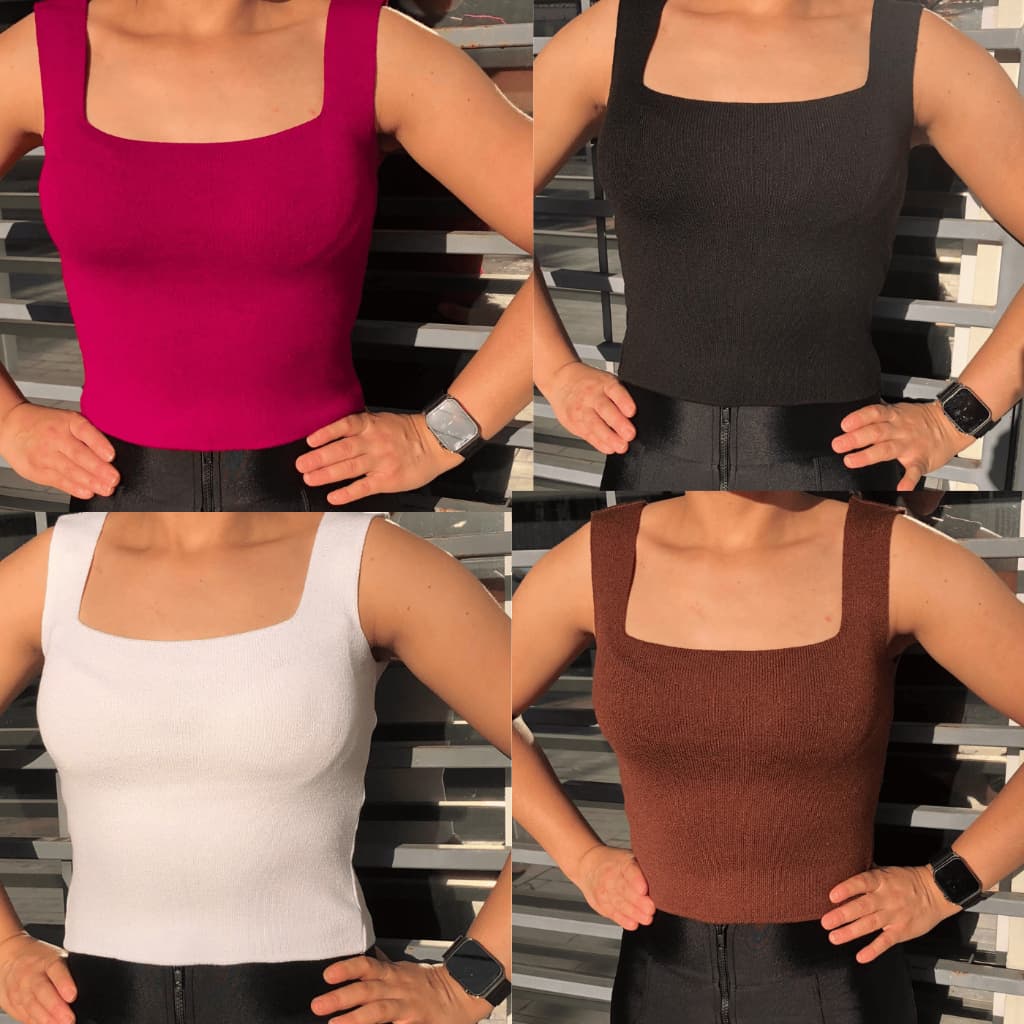 Kit 2 Cropped Tricot Modal Blusinha Blusa Feminina Regata Tricô