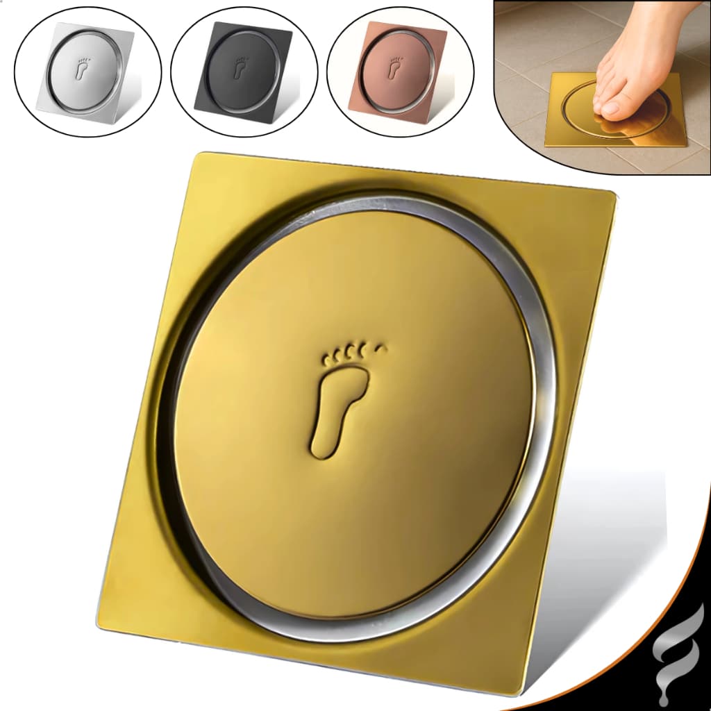 Ralo Click Inteligente 15x15 cm Inox Quadrado Veda Cheiro Banheiro Lavabo Dourado Cromado Preto Rose