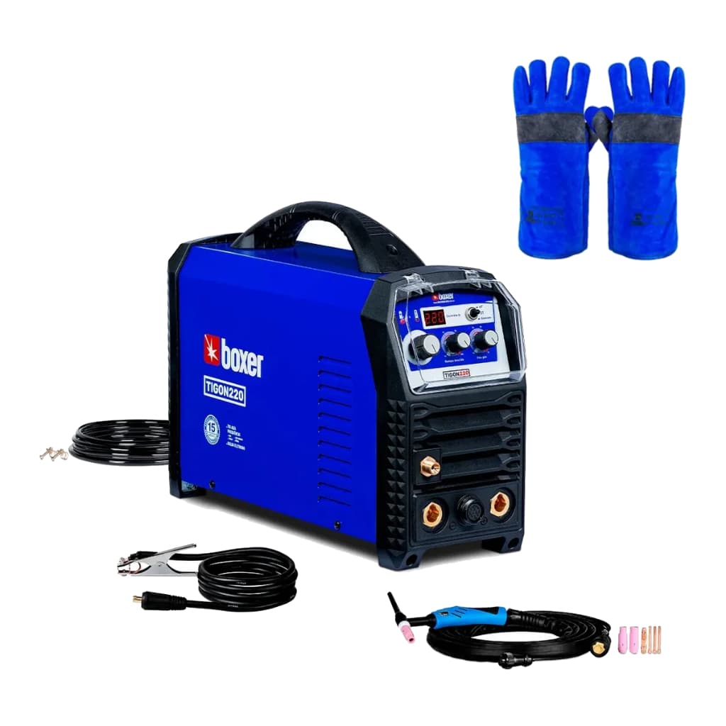 Máquina de Solda 220Amp 220V TIG MMA Potente Tigon220 Boxer + Luva Para Soldador Cano Longo Boxer
