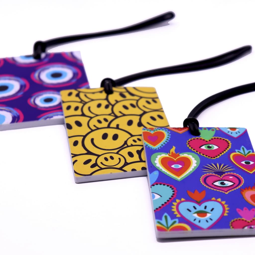 Tag para Malas e Mochilas - Tema Smile, Olho Grego e Corações - Peça Unitária