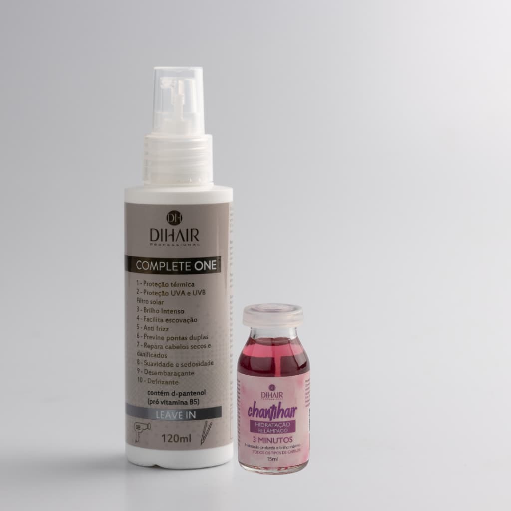 Kit Protetor Térmico Complete One DIHAIR + Ampola Hidratação Relâmpago Chantihair Antifrizz Secador