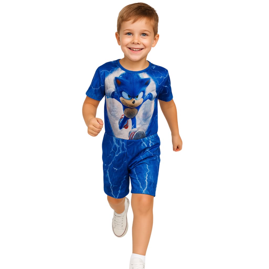 Fantasia Infantil do Sonic Roupa Menino Aniversário Festas - Envio Imediato