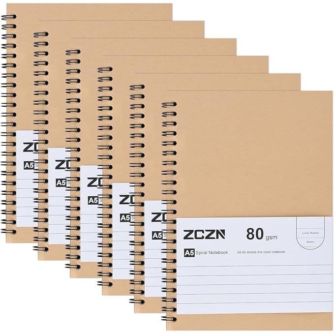 Made in Japan】ZCZN notebook, A5 ring, 60 sheets, 5mm diagonal, set of 6 notebooks, office, study notebook, schedule book