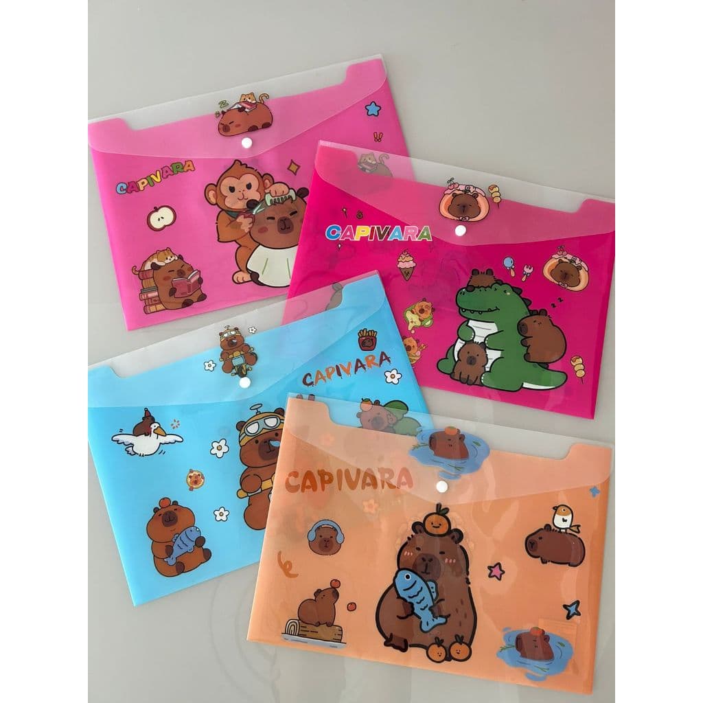 Pasta Envelope A4 Com Botão Capivara Pasta de Plástico Porta Documentos Papelaria